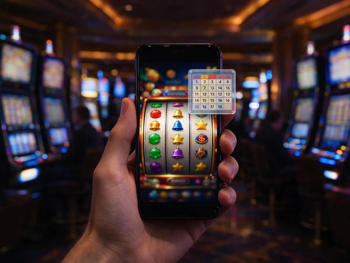 Phone showing slot-style reels with a small bingo card in the corner, illustrating Class II gaming