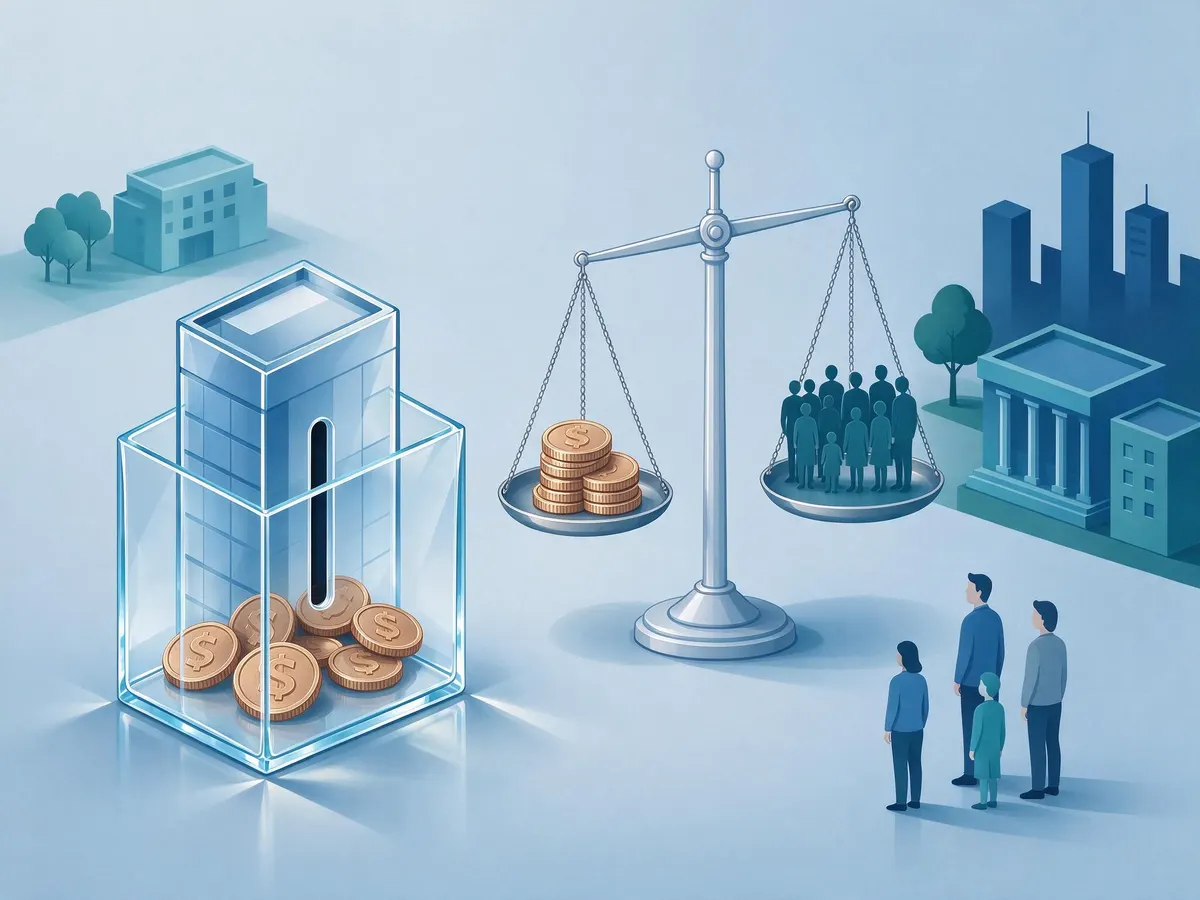Illustration of a corporate donation box weighed against community support, representing gambling operator charity foundations