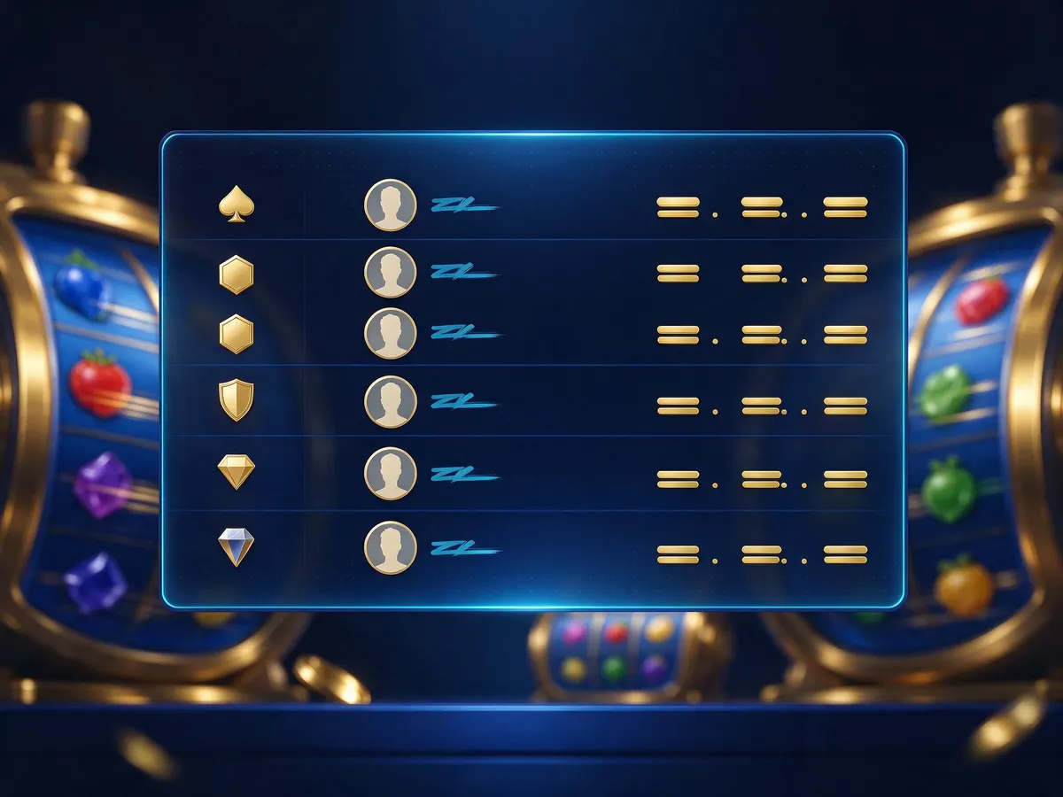 Digital casino tournament leaderboard showing ranked players and multiplier scores