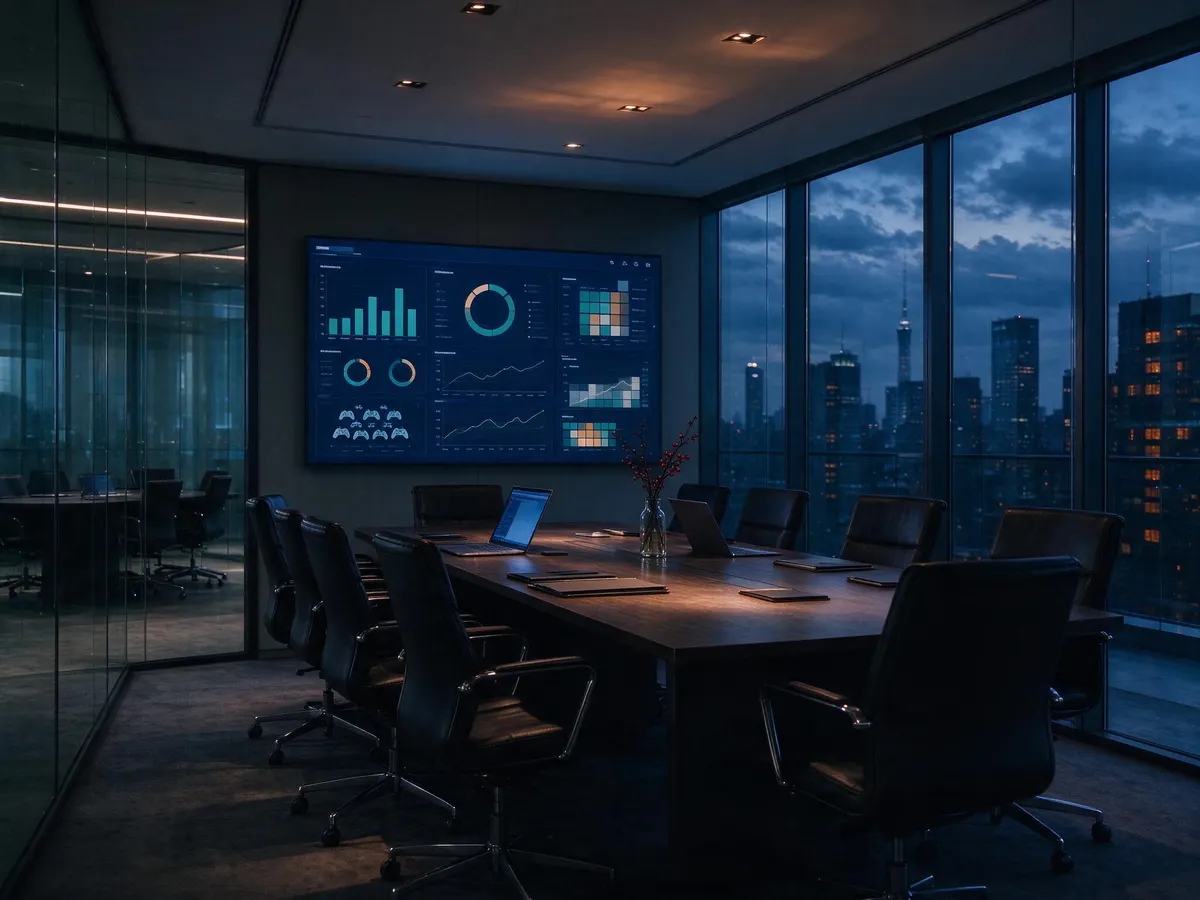 Boardroom overlooking a city skyline representing leadership roles in the online gaming industry
